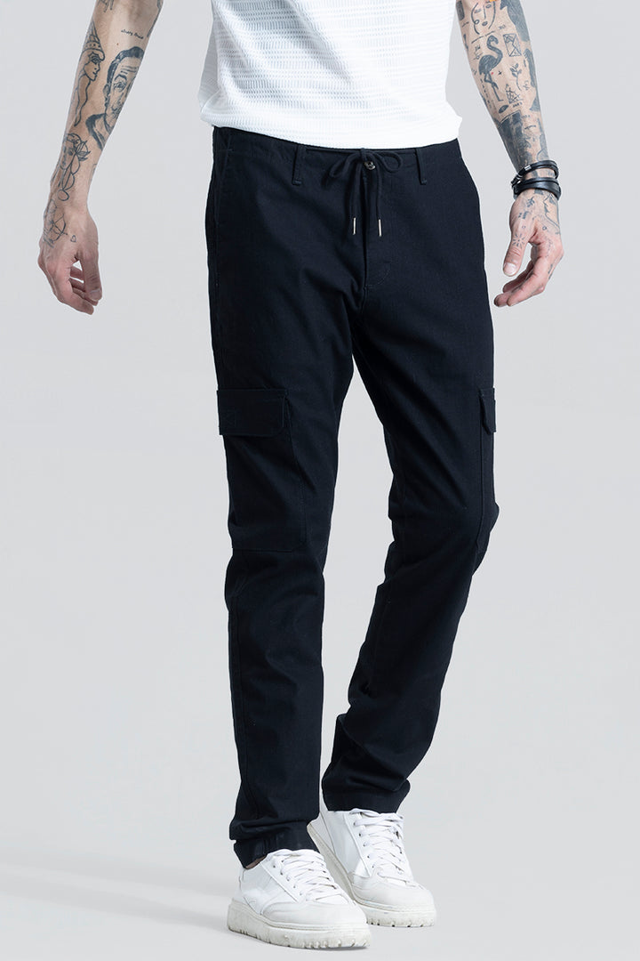 Buy Men's City Breeze Black Linen Cargo Pant Online | SNITCH