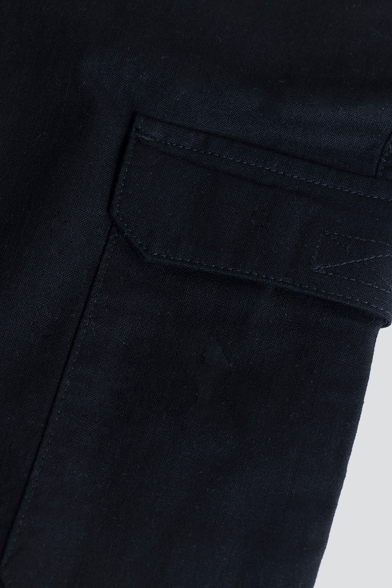 City Breeze Black Linen Cargo Pant