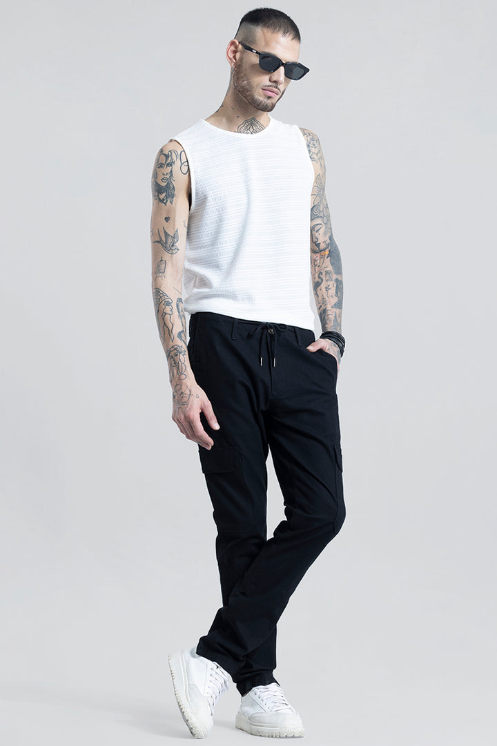 City Breeze Black Linen Cargo Pant