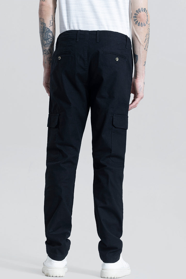 City Breeze Black Linen Cargo Pant