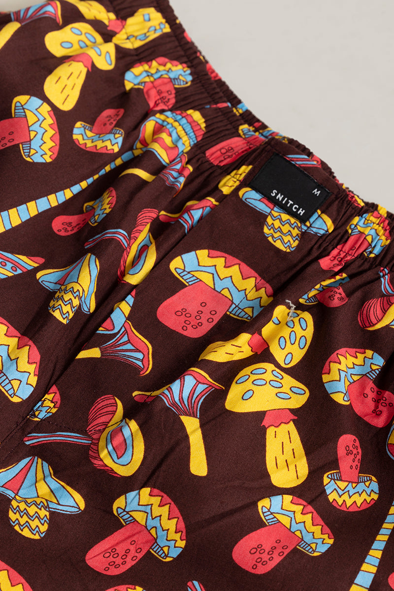 Mushroom Print Dark Brown Pyjama