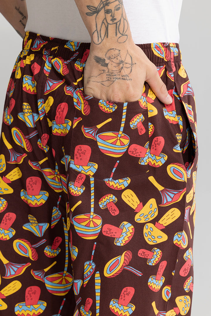 Mushroom Print Dark Brown Pyjama