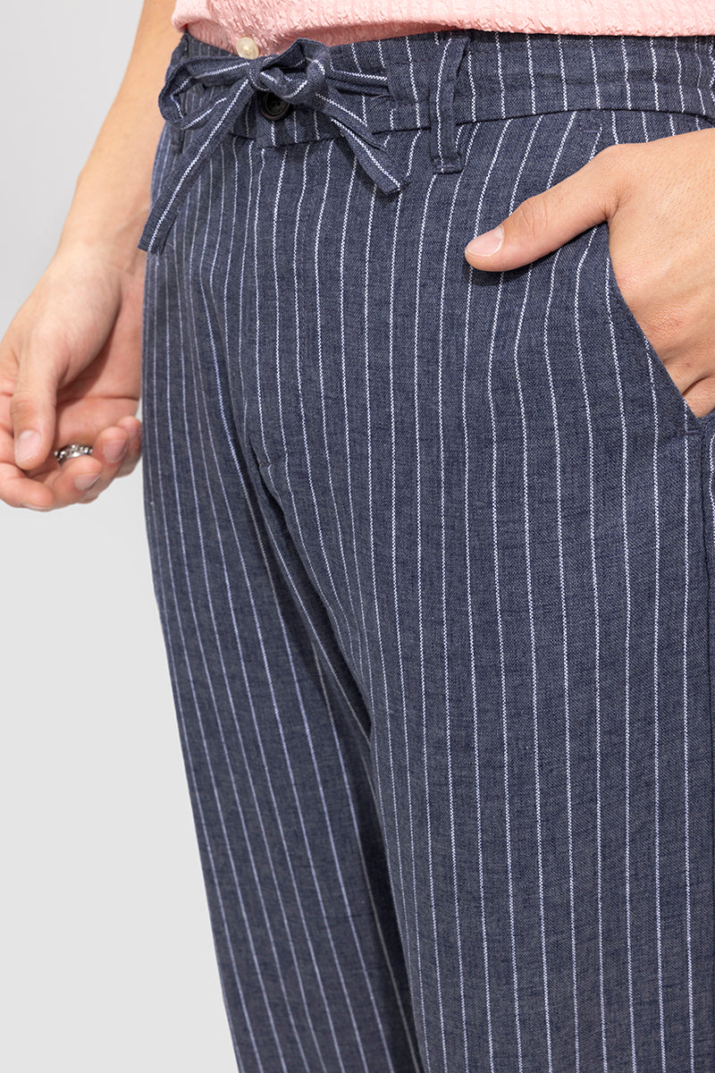 Buy Men's Classic Stripe Aegean Blue Linen Pant Online | SNITCH