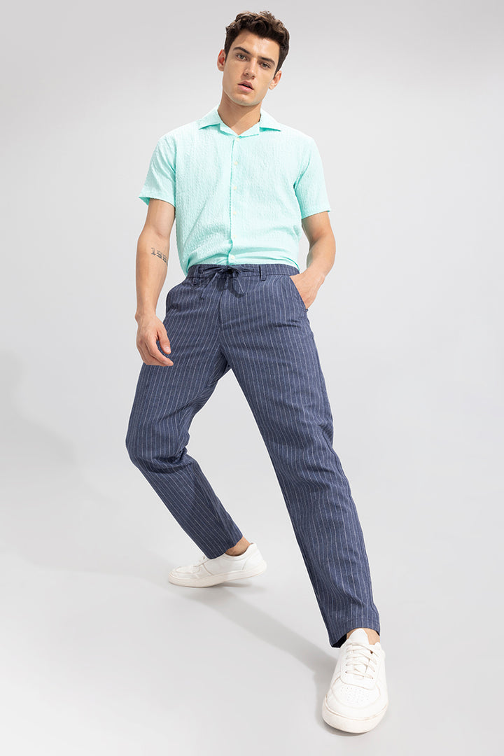 Classic Stripe Sapphire Blue Linen Pant