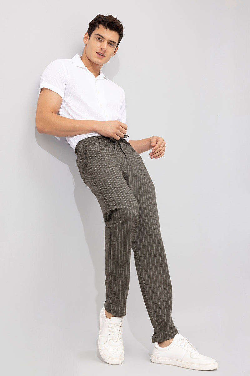 Gainsboro Gray Stripes Regular Fit TerryRayon Pants For Men