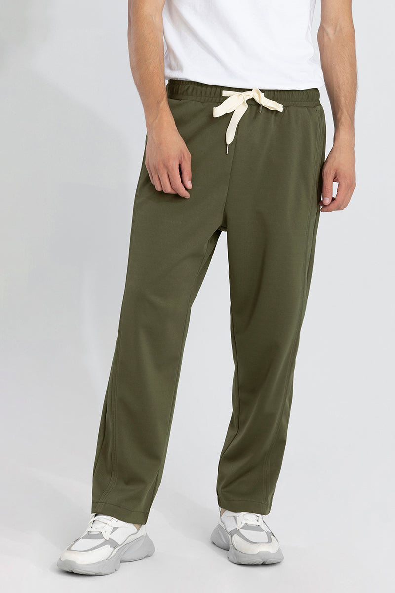 Waffle Knit Olive Relaxed Fit Pant