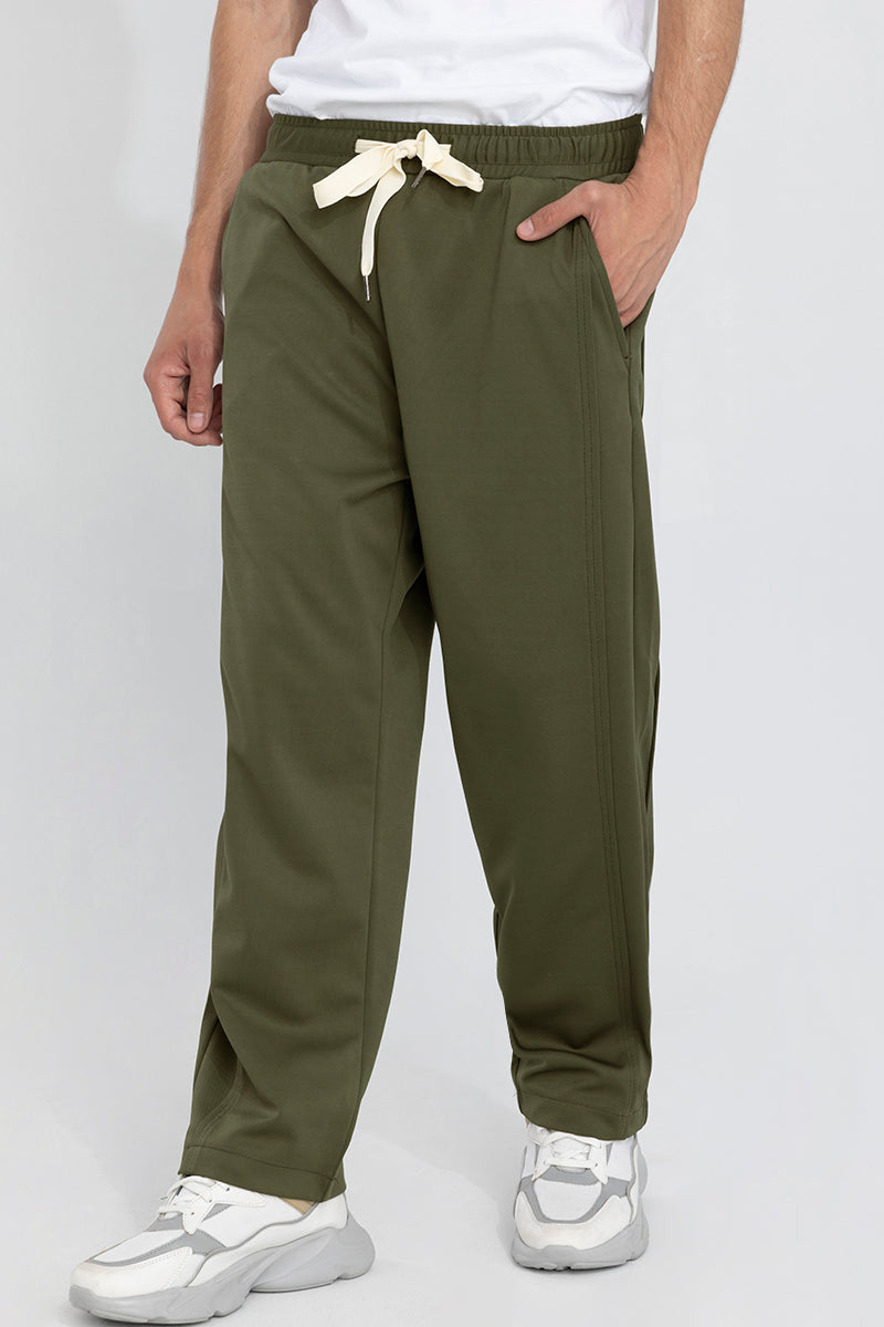 Waffle Knit Olive Relaxed Fit Pant