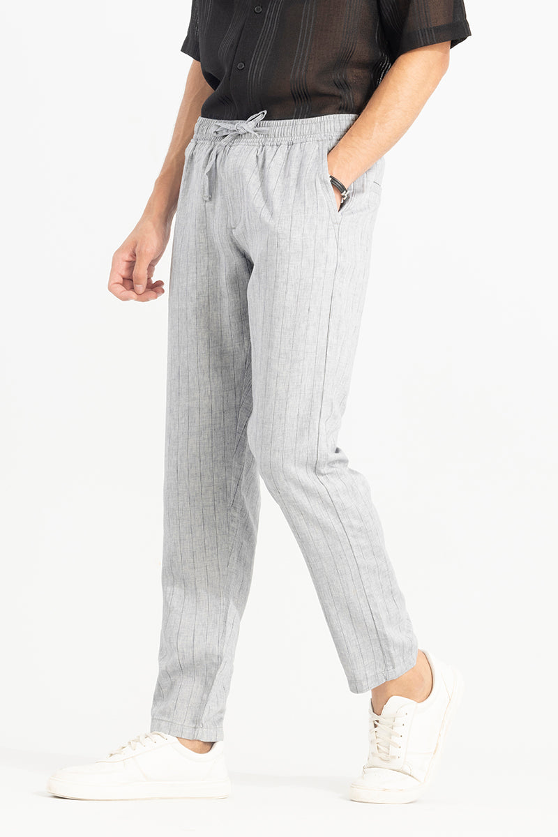 Buy Men's Elegance Stone Grey Linen Pant Online | SNITCH