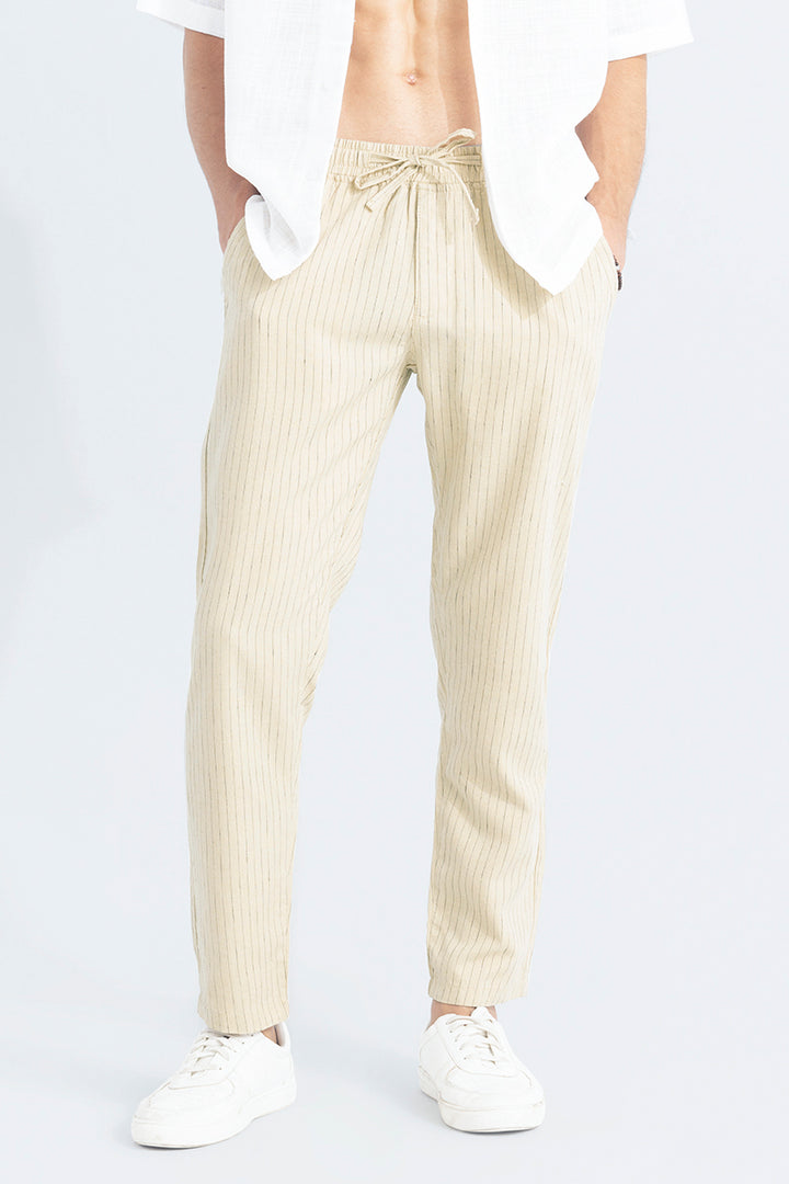 Aurabreeze Beige Linen Pant