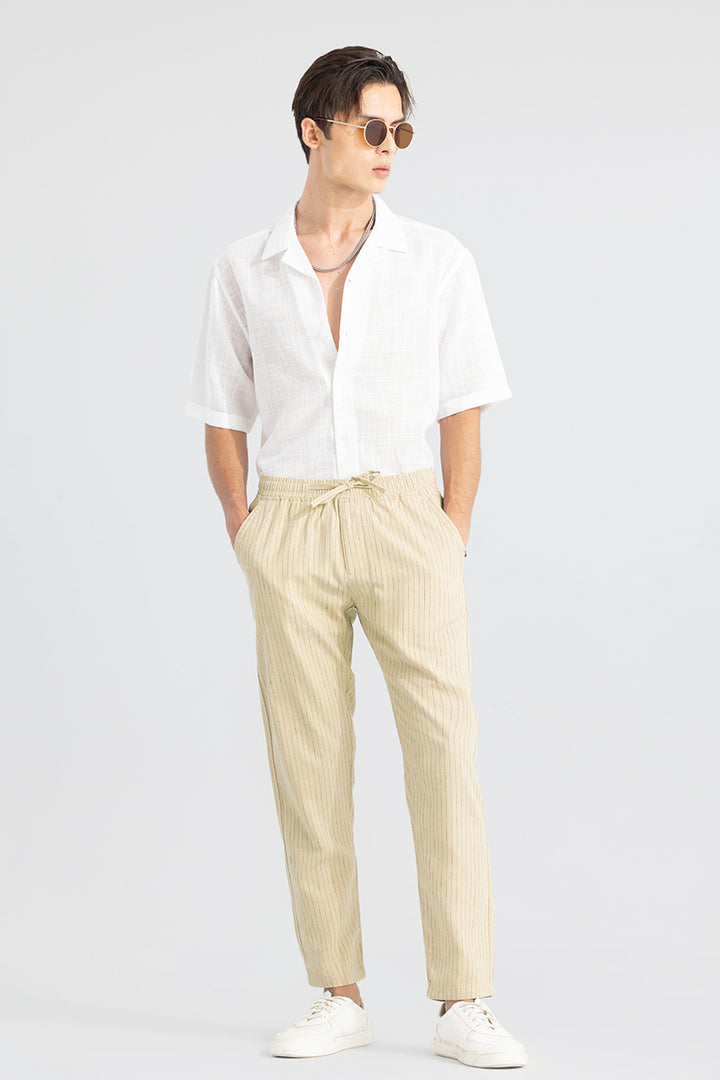 Aurabreeze Beige Linen Pant