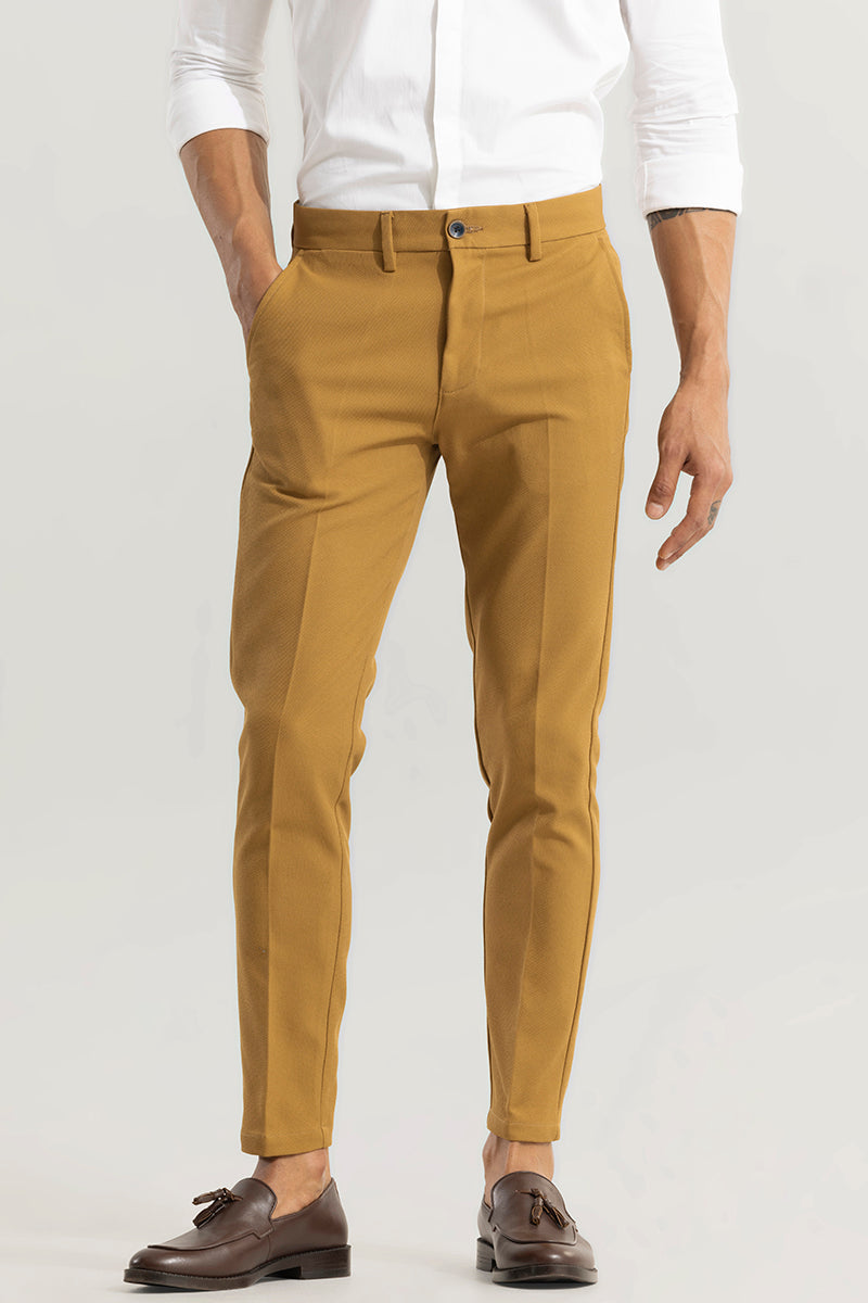 60's Haggar Pants: 60s -Haggar- Mens mustard solid colored polyester cotton  blend flat front slacks pants. Cuffed hem, vertical seam inset side entry  front pockets, one rear inset open pocket and one