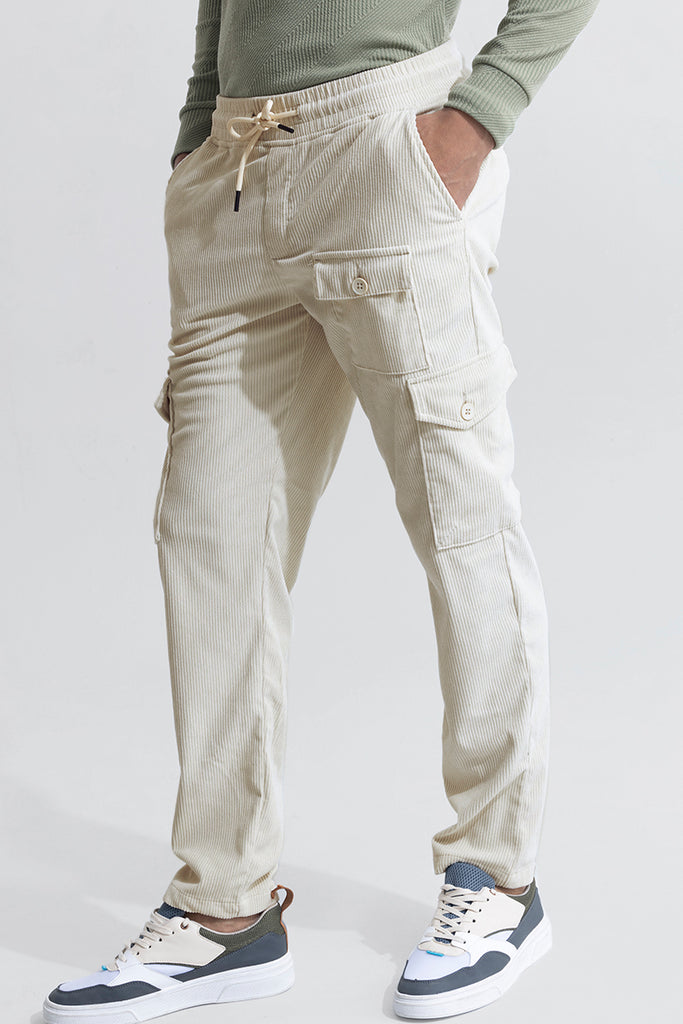 Buy Men's Cullin Off-White Corduroy Cargo Pant Online