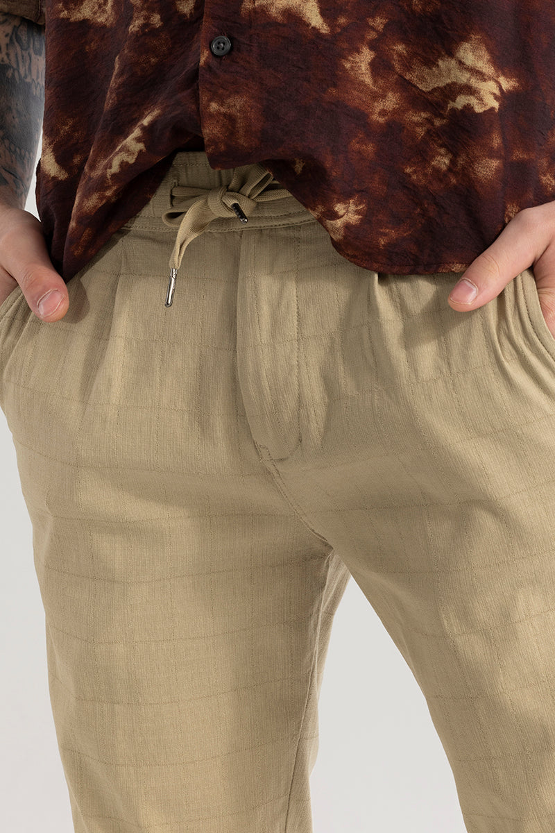 Veluxe Beige Checked Linen Blend Pant