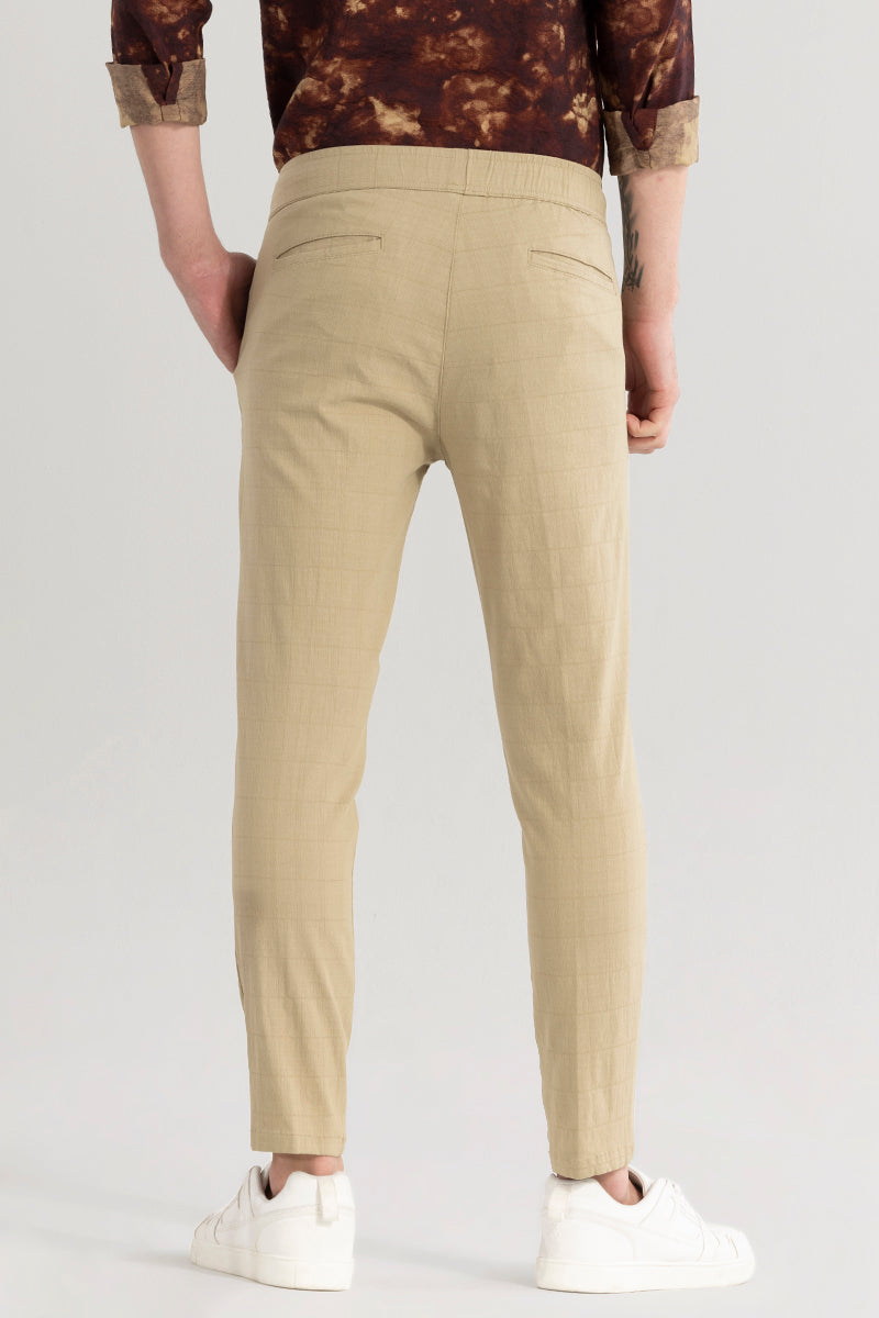 Veluxe Beige Checked Linen Blend Pant