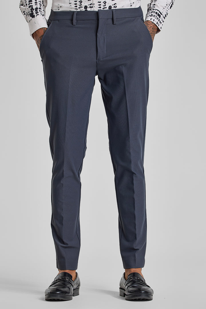 Greyish Blue Slim Fit Stretch Trousers