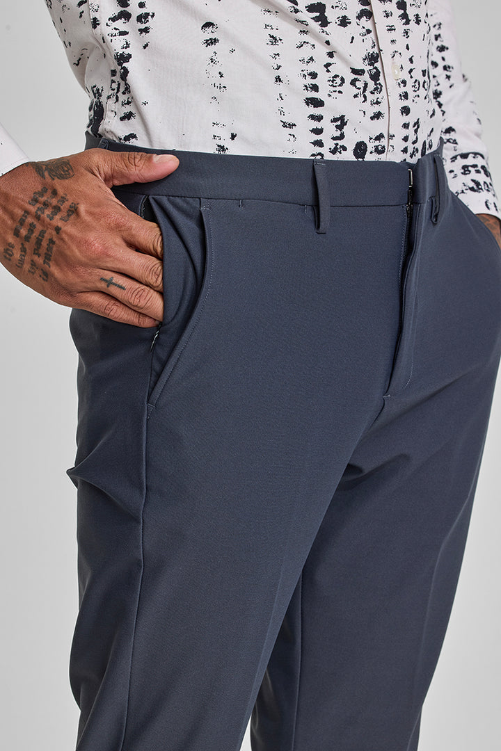 Greyish Blue Slim Fit Stretch Trousers