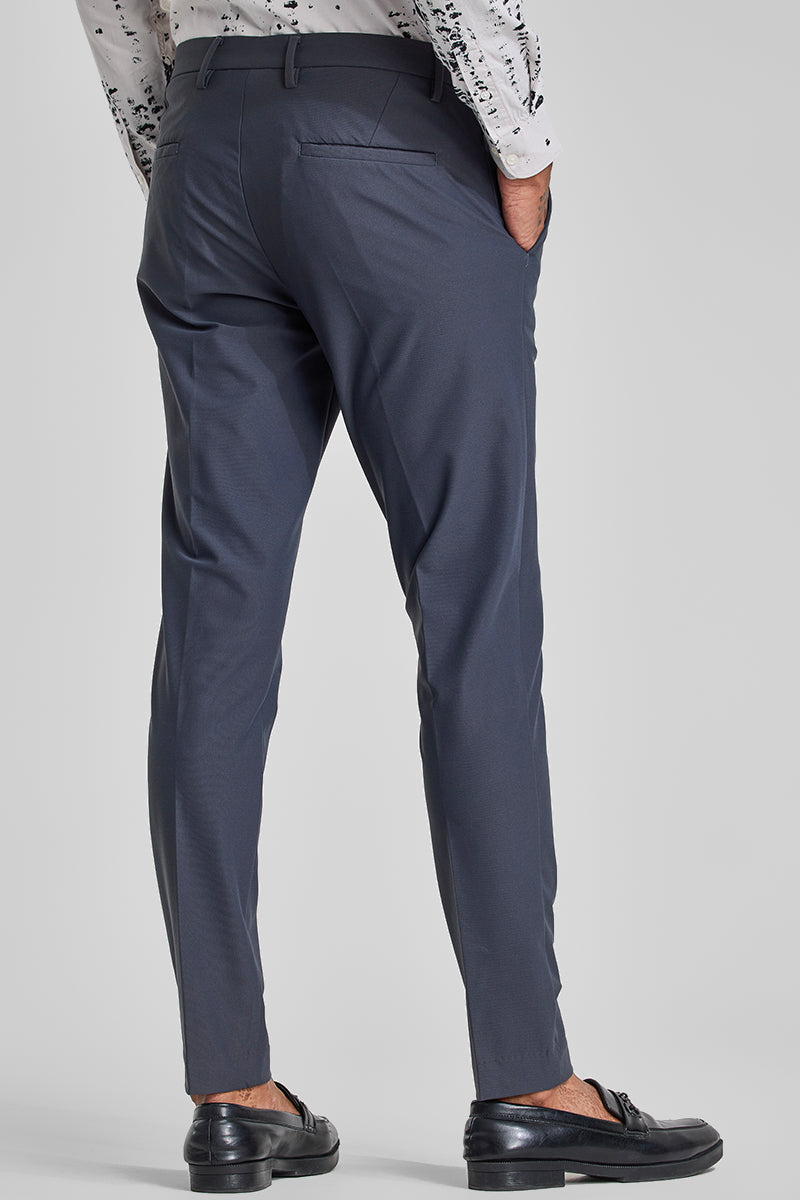 Greyish Blue Slim Fit Stretch Trousers