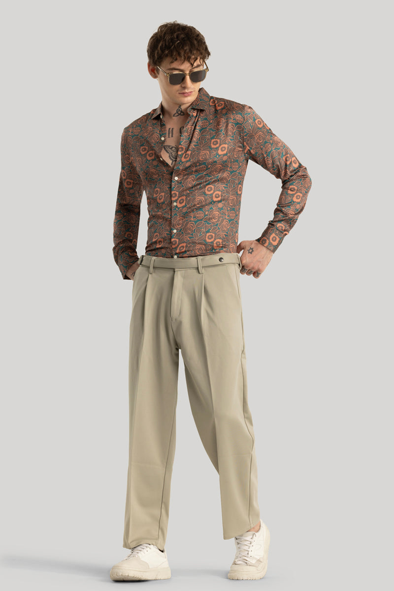 Alessio Beige Plain Relaxed Fit Korean Trousers