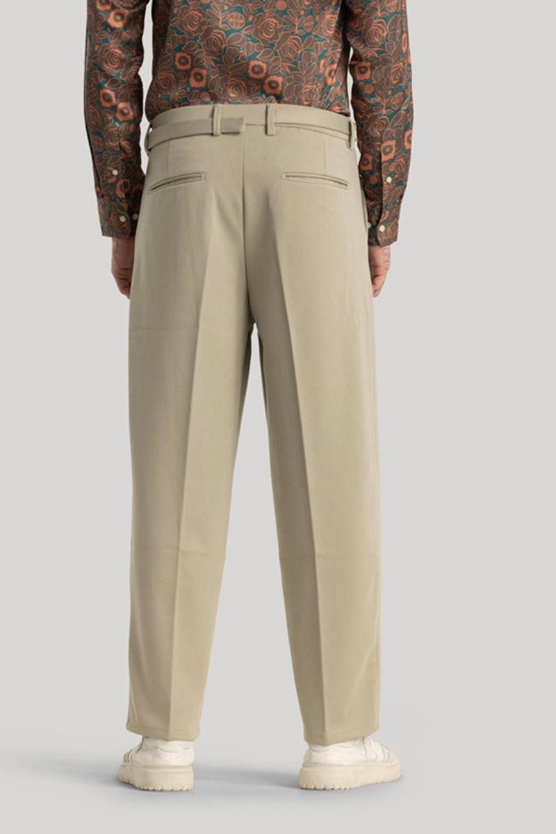 Alessio Beige Plain Relaxed Fit Korean Trousers