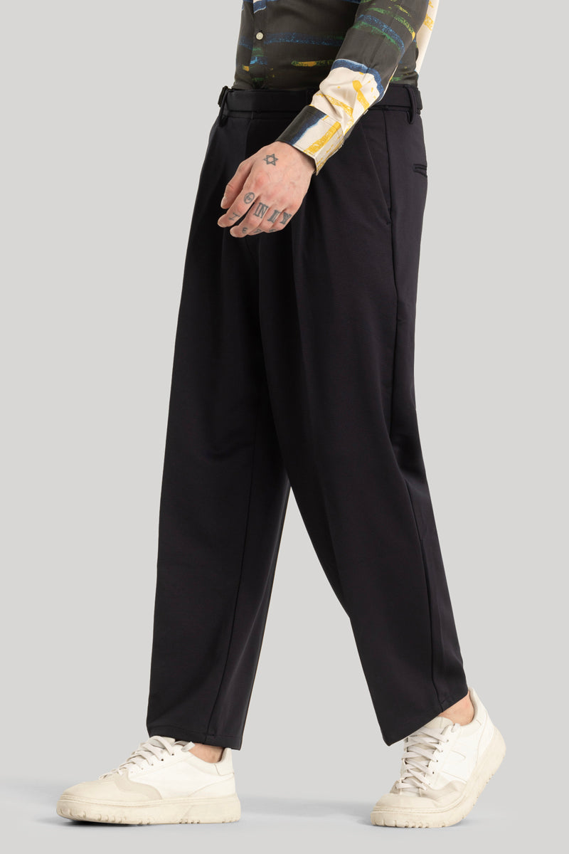 Alessio Navy Plain Relaxed Fit Korean Trousers