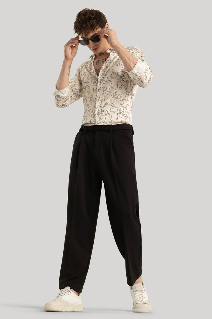 Alessio Black Plain Relaxed Fit Korean Trousers