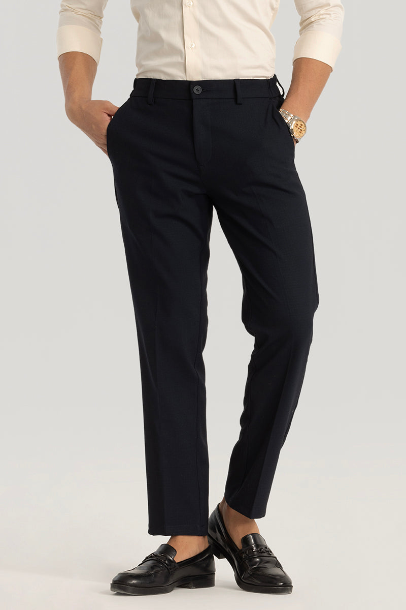 Navy Plain Slim Fit Trousers