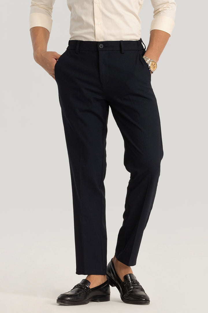 Navy Plain Slim Fit Trousers