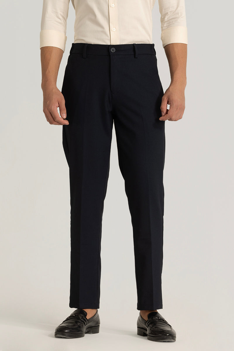 Navy Plain Slim Fit Trousers