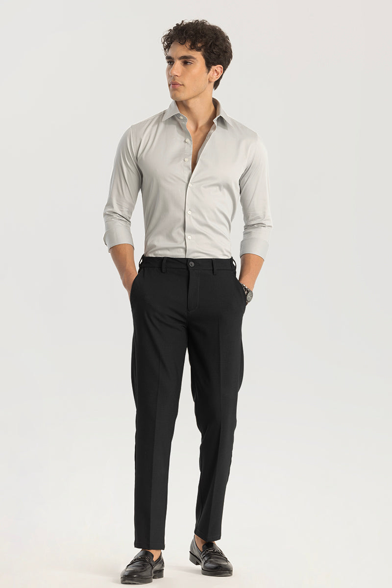 Ash Black Plain Slim Fit Trousers