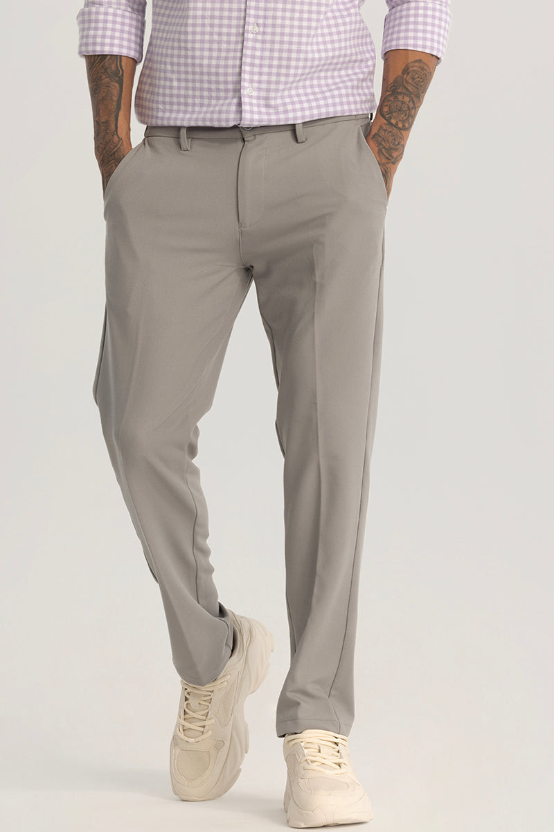 Grey Plain Regular Fit Trousers