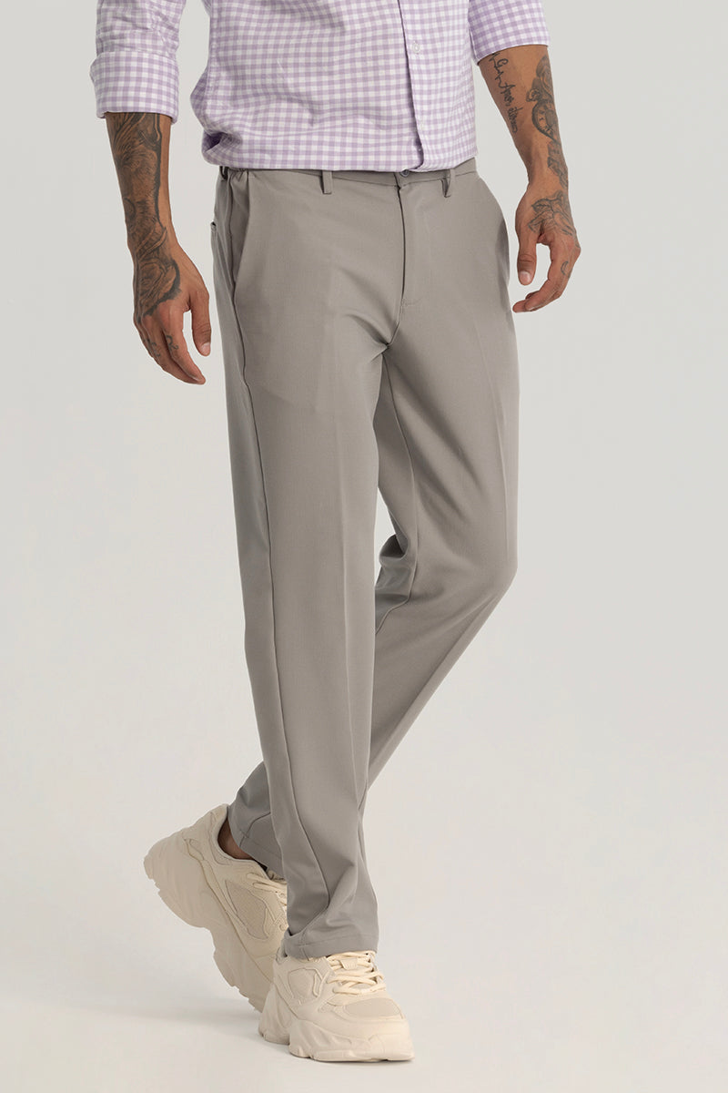 Grey Plain Regular Fit Trousers