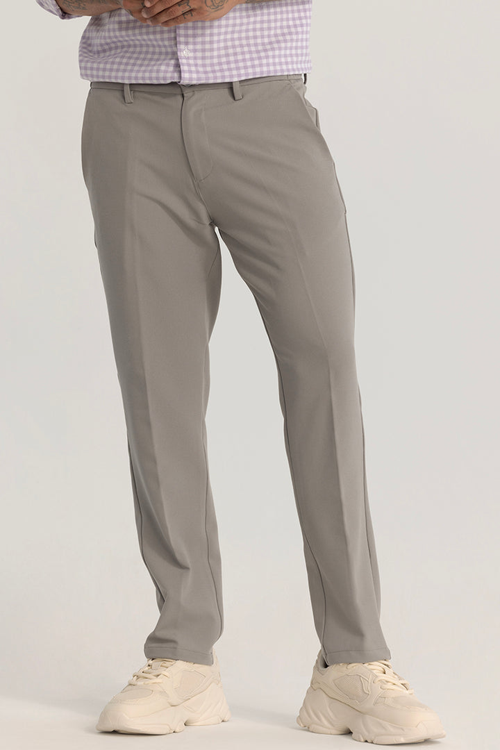 Grey Plain Regular Fit Trousers