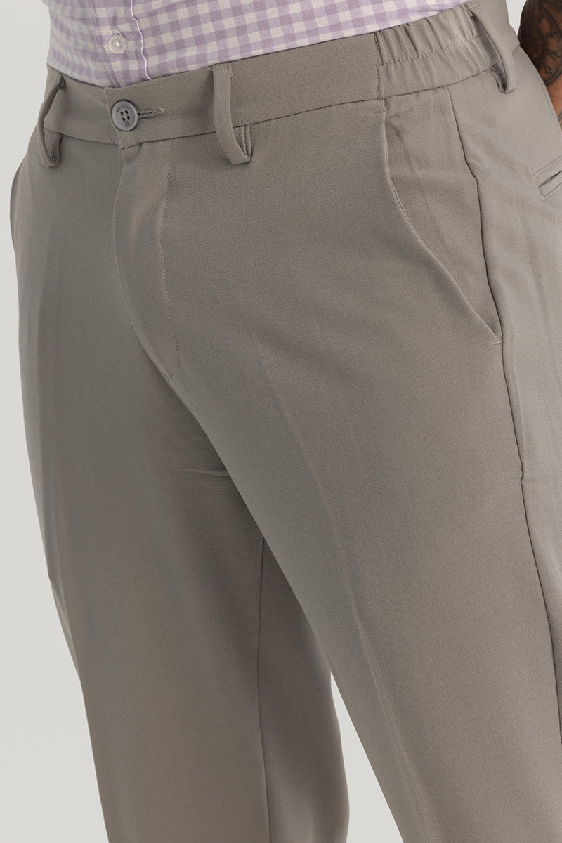 Grey Plain Regular Fit Trousers