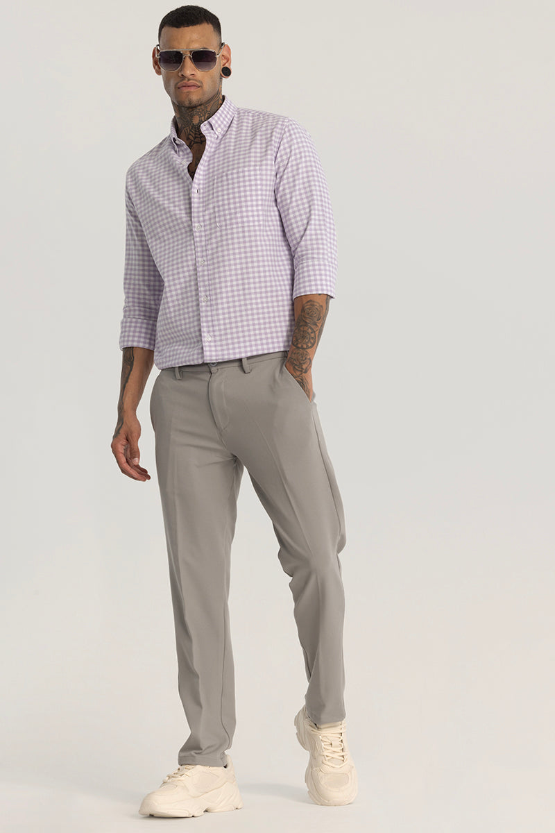 Grey Plain Regular Fit Trousers