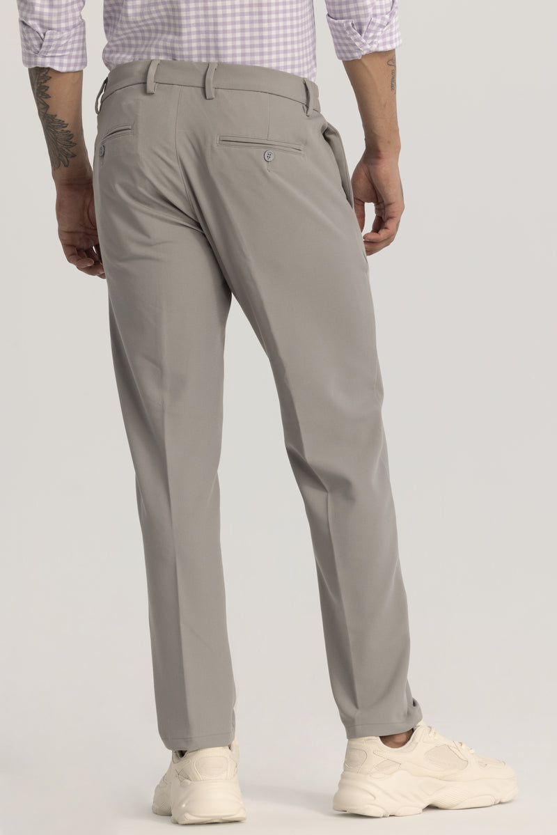 Grey Plain Regular Fit Trousers