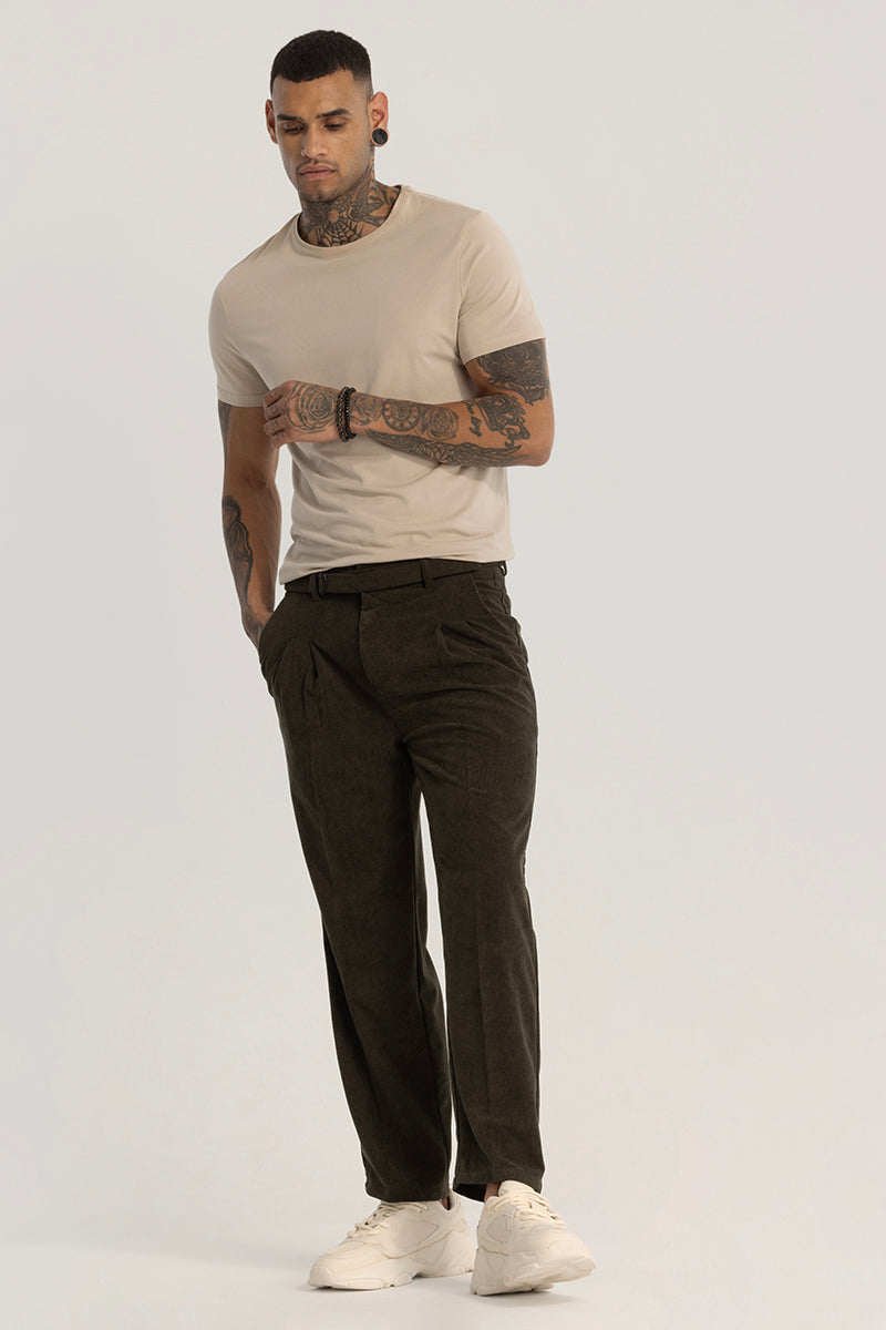 Olive Corduroy Korean Trousers