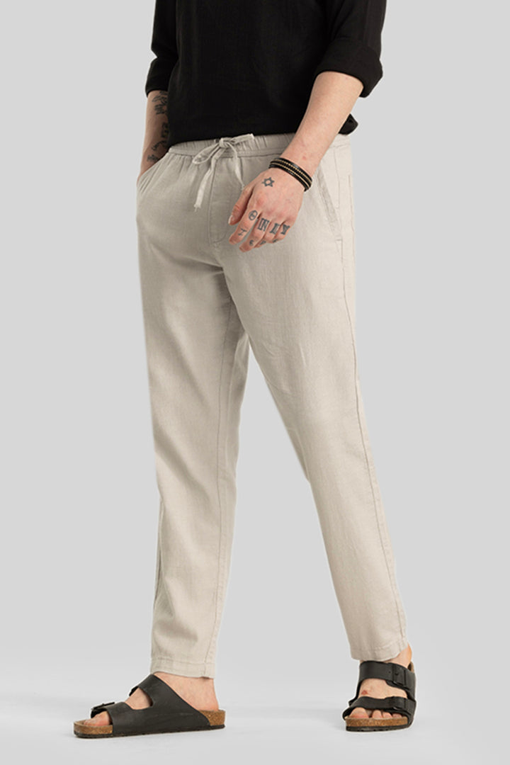 Martino Cream Plain Relaxed Fit Trousers