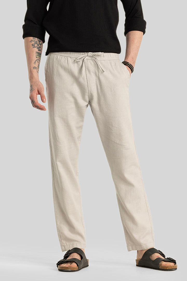 Martino Cream Plain Relaxed Fit Trousers