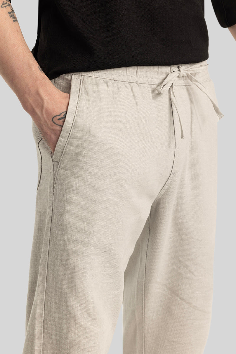 Martino Cream Plain Relaxed Fit Trousers