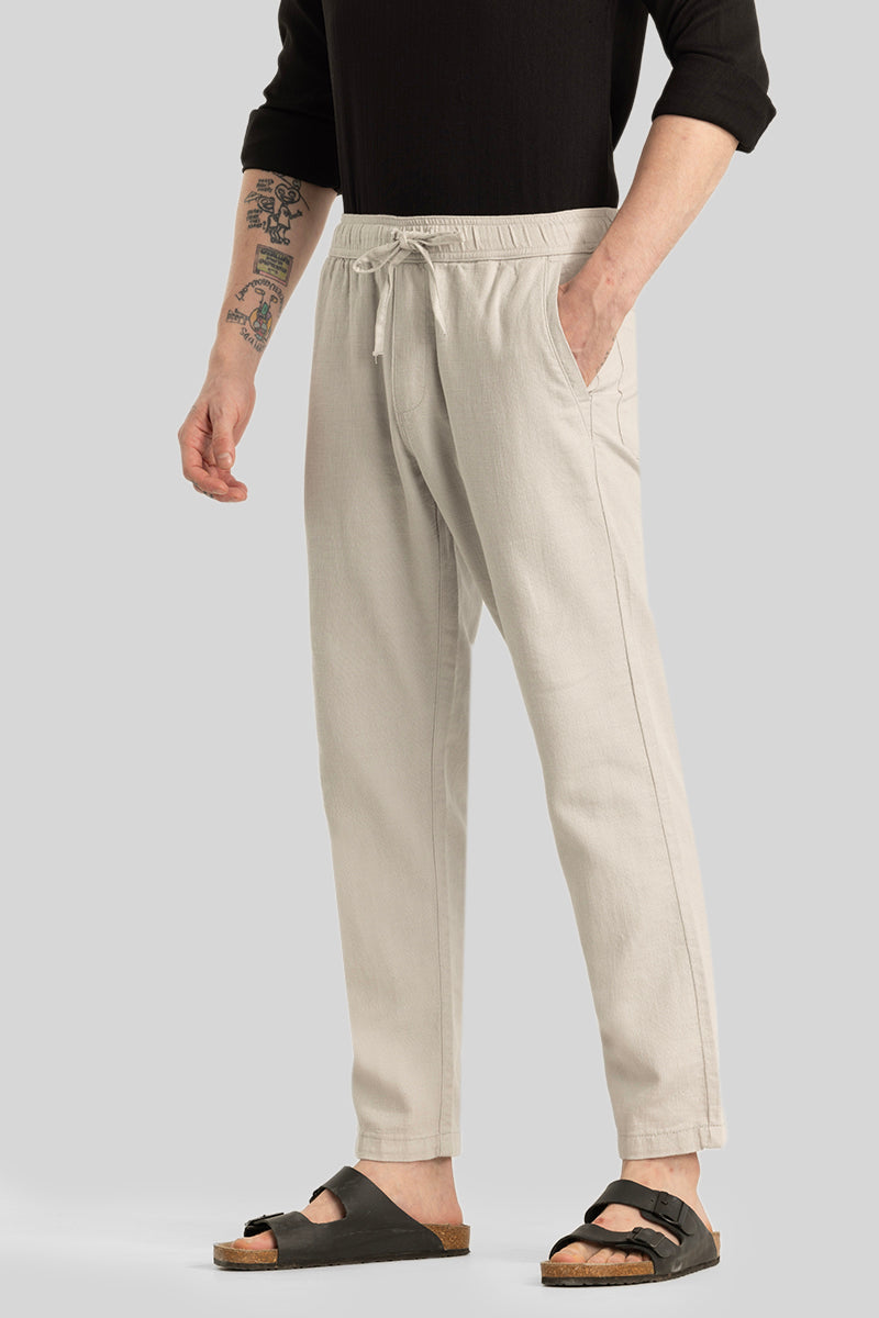 Martino Cream Plain Relaxed Fit Trousers