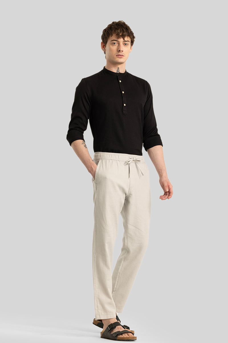 Martino Cream Plain Relaxed Fit Trousers