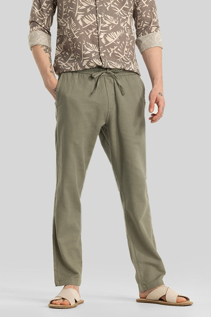 Martino Sage Plain Relaxed Fit Trousers