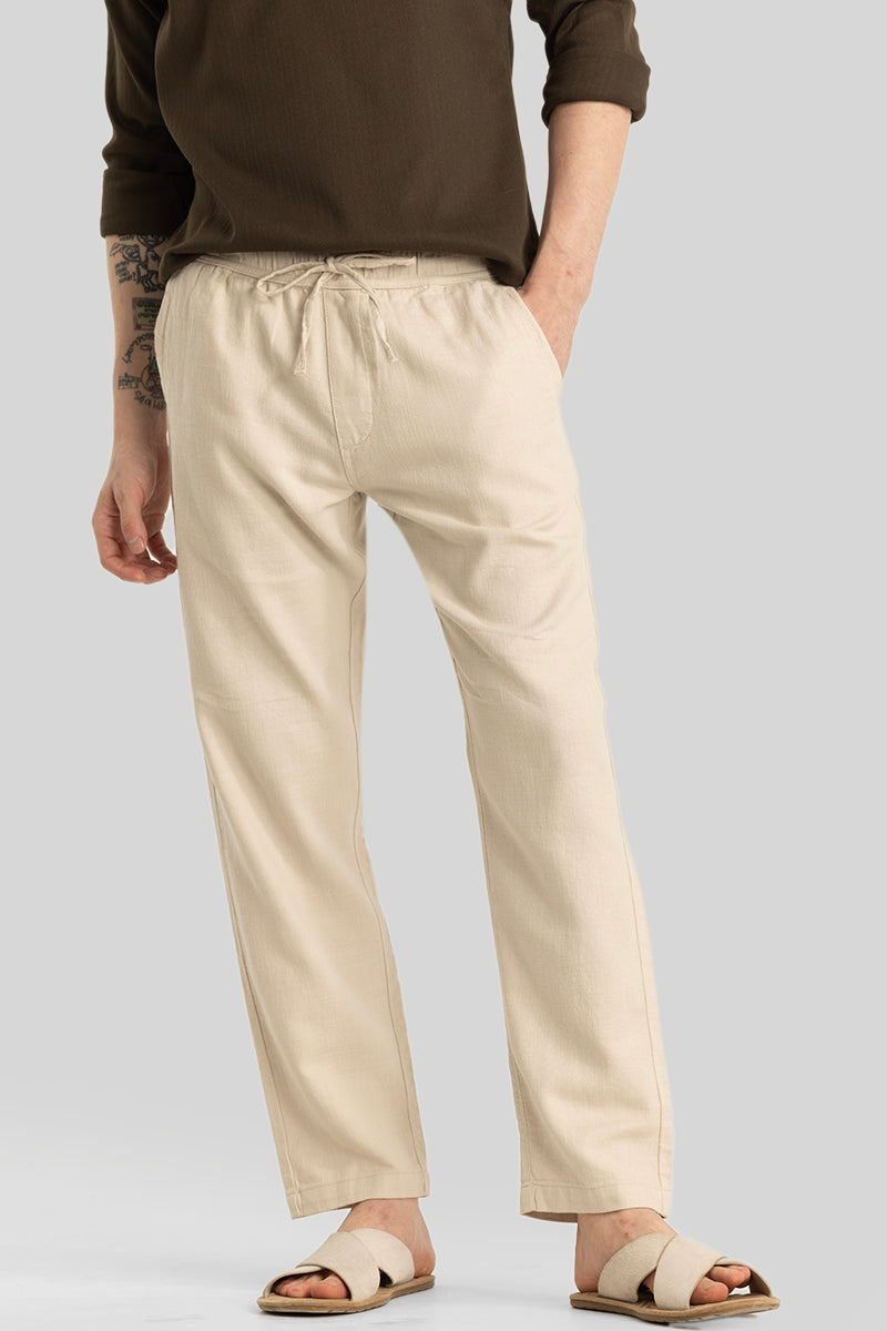 Martino Hazelnut Plain Relaxed Fit Trousers