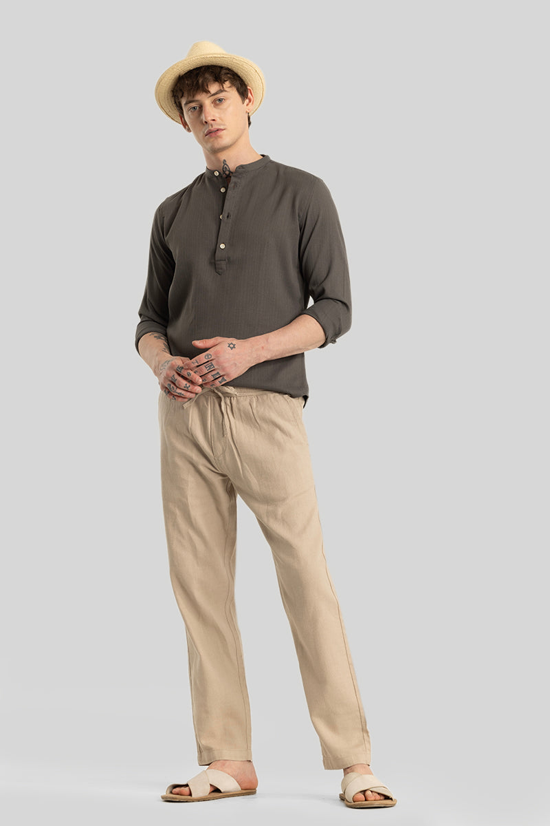 Martino Beige Plain Relaxed Fit Trousers