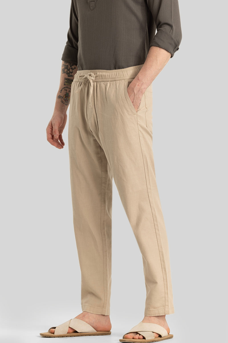 Martino Beige Plain Relaxed Fit Trousers