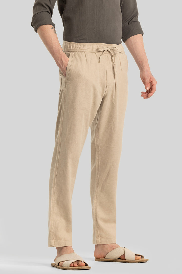 Martino Beige Plain Relaxed Fit Trousers