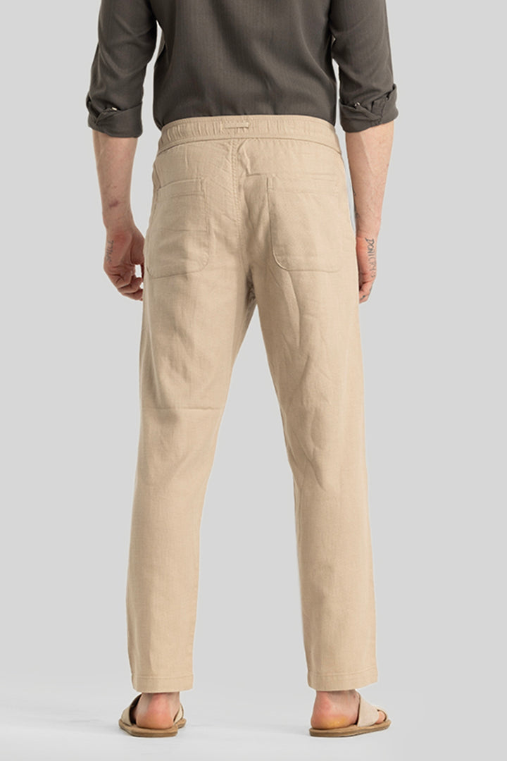 Martino Beige Plain Relaxed Fit Trousers