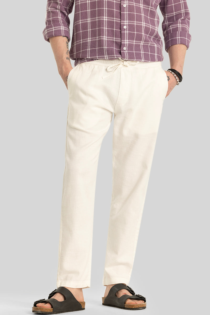 Martino Off White Plain Relaxed Fit Trousers