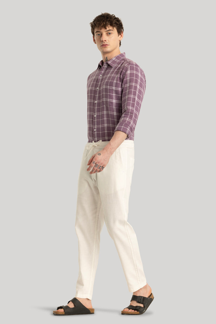 Martino Off White Plain Relaxed Fit Trousers