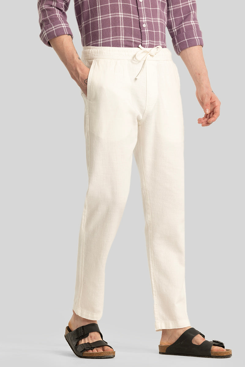 Martino Off White Plain Relaxed Fit Trousers